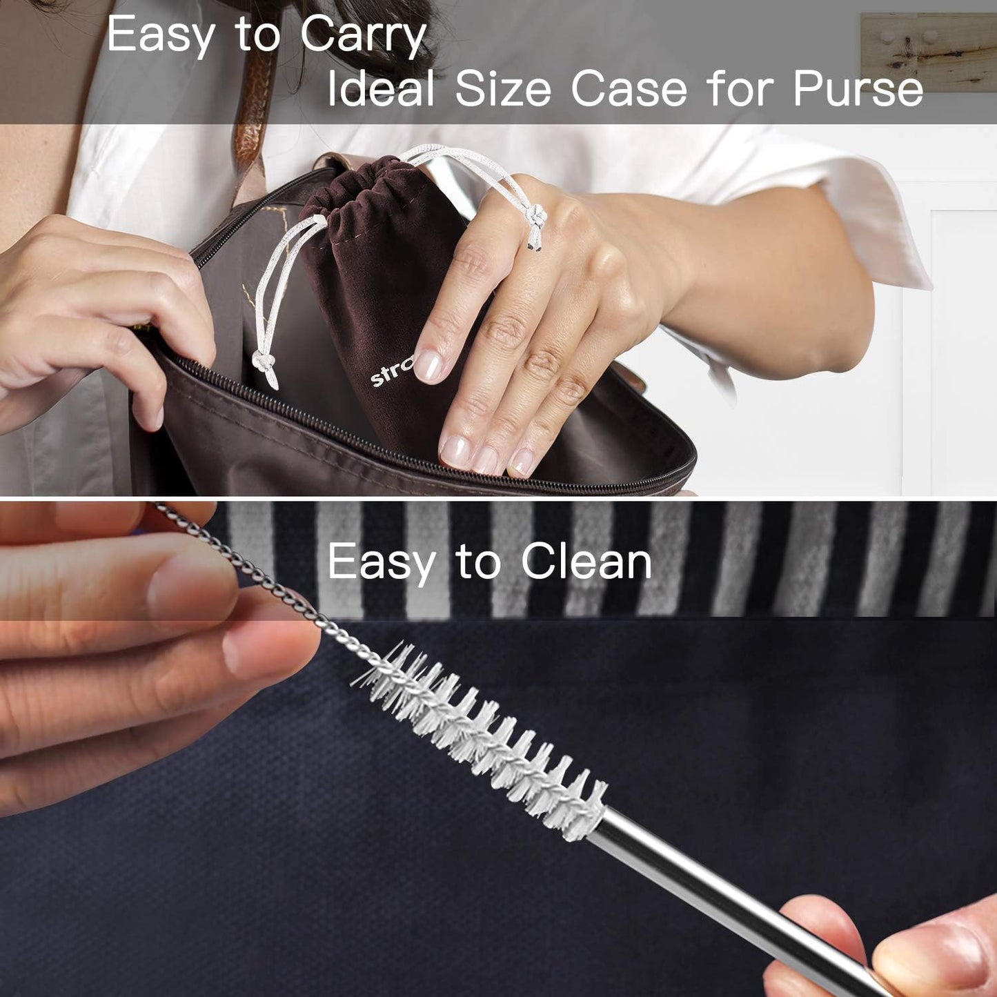StrawExpert Set of 16 Reusable Stainless Steel Straws with Travel Case Cleaning Brush Silicone Tips Eco Friendly Extra Long Metal Straws Drinking for 20 24 30 oz Tumbler, Silver