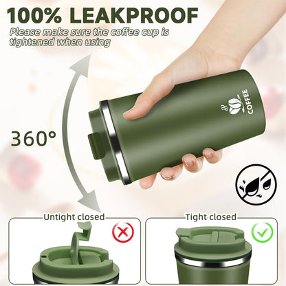 Insulated Travel Coffee Mug Reusable Coffee Tumbler Cup with Flip Lid Leak Proof Spill Proof for Office School Party Camping Hot and Cold Drink,Stainless Steel 17oz (Black)