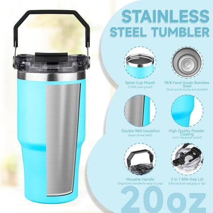 30oz Tumbler with Handle and Flip Straw Lid Double Wall Insulated Travel Coffee Mug Stainless Steel Vacuum Insulated Coffee Tumbler Cup for Hot and Cold Beverages,Leak-proof&BPA-free (30oz,Black)