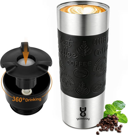 Travel Coffee Mug with 360°Lid, Travel Coffee Tumbler 16 oz Leak Proof, Stainless Steel Insulated Travel Mugs for Hot and Cold Spill Proof Leak Proof (Purple)