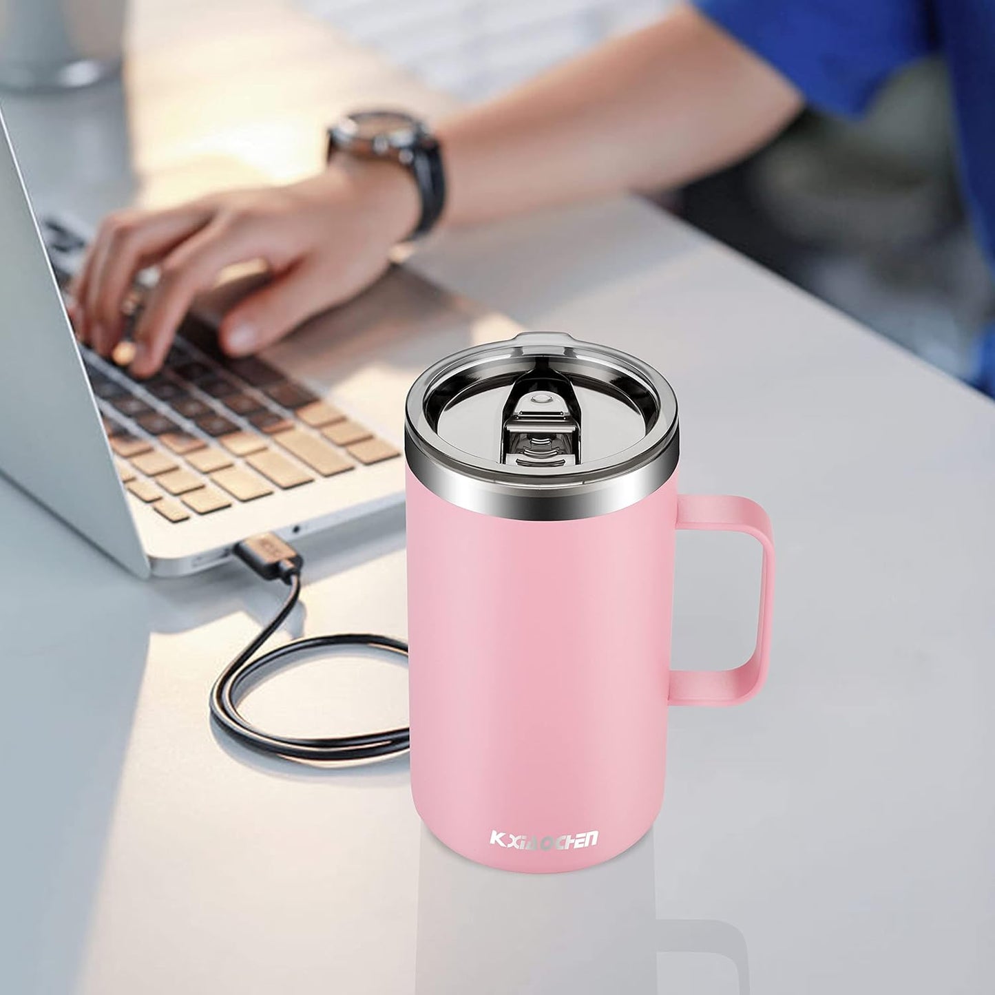 KXIAOCHEN 20oz Insulated Coffee Mug with Lid, Stainless Steel Coffee Cup, Double Wall Vacuum Coffee Tumbler with Handle, Premium Thermal Travel Coffee Mug (Navy Blue)