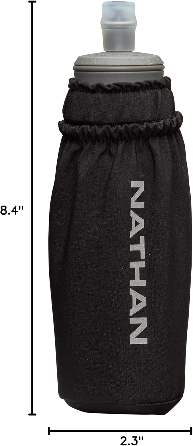 Nathan Handheld Soft Flask 18oz - Exo-Draw Insulated Collapsible Bottle - Grip-Free Strap & Rigid ExoSpine for Comfort/Support - Breathable Mesh Strap - Ideal Running/Hiking, Pinnacle, Black
