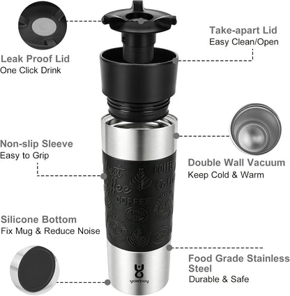 Travel Coffee Mug with 360°Lid, Travel Coffee Tumbler 16 oz Leak Proof, Stainless Steel Insulated Travel Mugs for Hot and Cold Spill Proof Leak Proof (Purple)