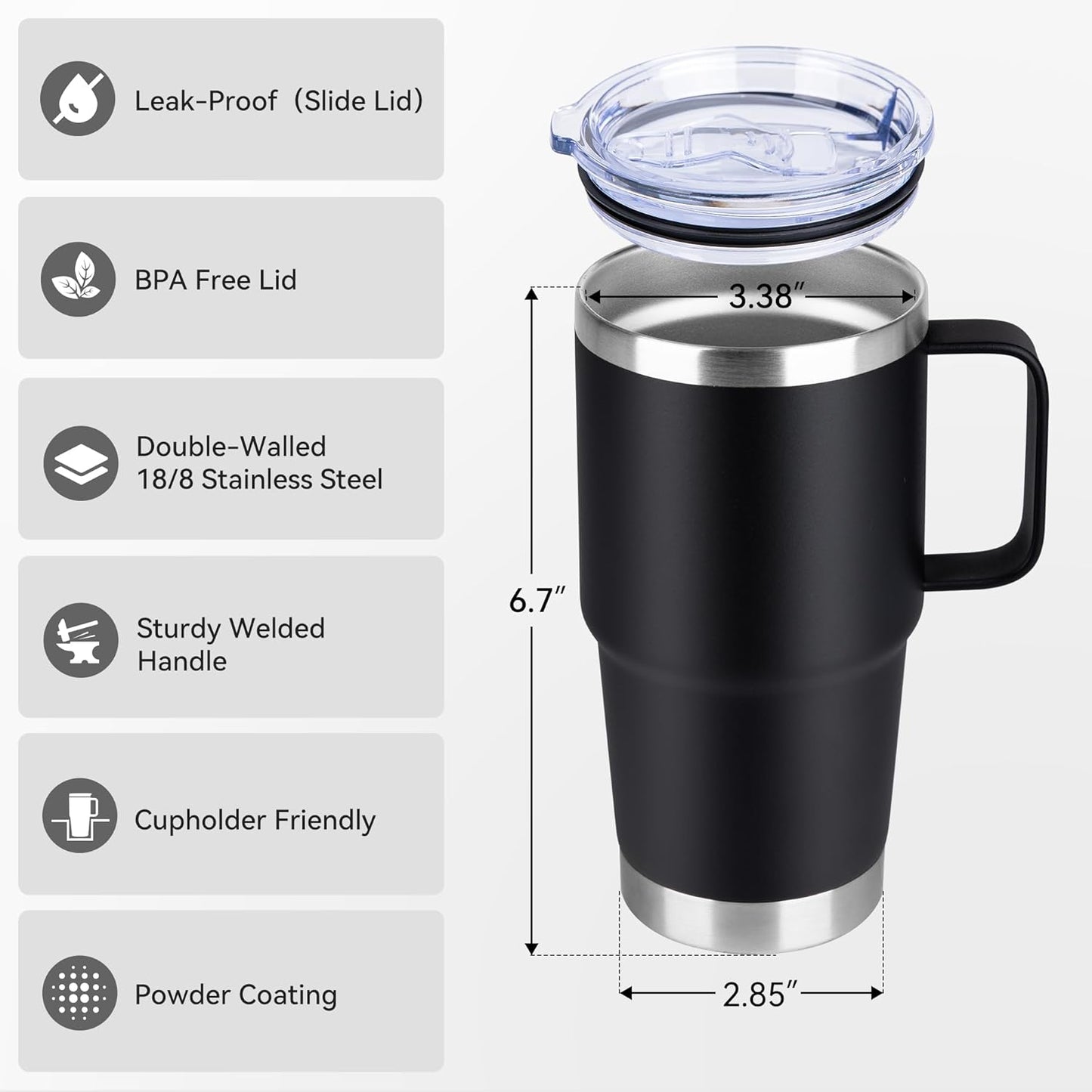 HASLE OUTFITTERS 20oz Tumbler with Handle & Lid, Insulated Stainless Steel Travel Mug, Leakproof Cup for Coffee, BPA-Free Double-Wall Vacuum Tumblers for Hot/Cold Drinks, Commuter, Gym, Office, Blue