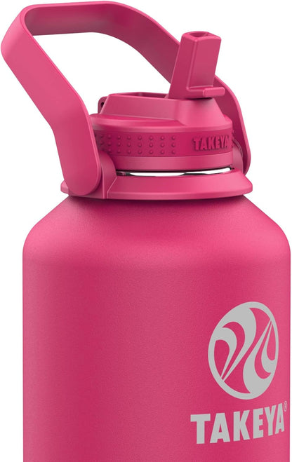 Takeya Pickleball Stainless Steel Insulated Water Bottle with Choice of Lid and Carry Handle, 32 Ounce, Dropshot Teal