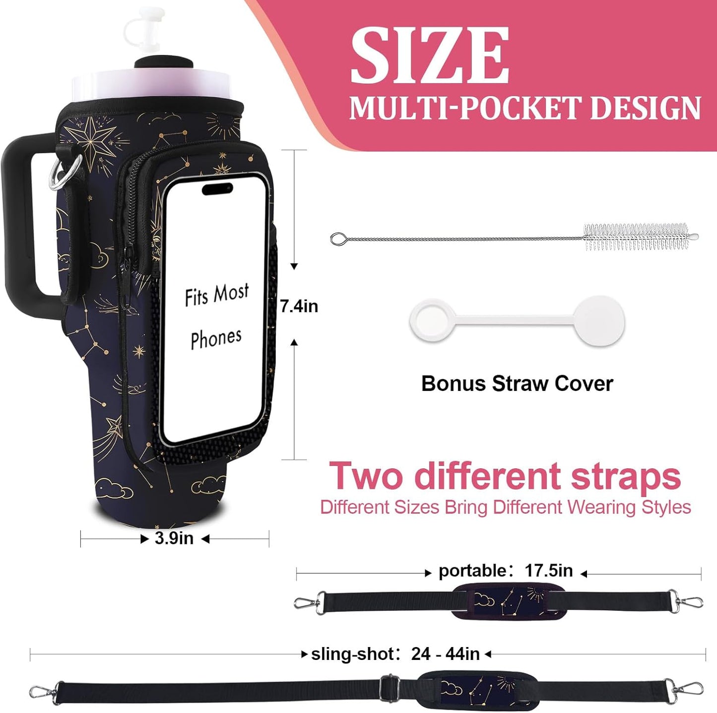 Stanley Carrier Bag for Stanley 40oz/30ozTumbler with Phone with 2 Adjustable Strap,3 Pockets Bottle Stanley Cup Carrier Bag & Case,Accessories for Hiking Travelling