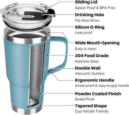 20 oz Tumbler with Handle, Stainless Steel Insulated Tumbler with Lid and Straw, Double Wall Vacuum Coffee Mug Tumbler, Insulated Coffee Thermal Cup for Cold and Hot (Light Purple)