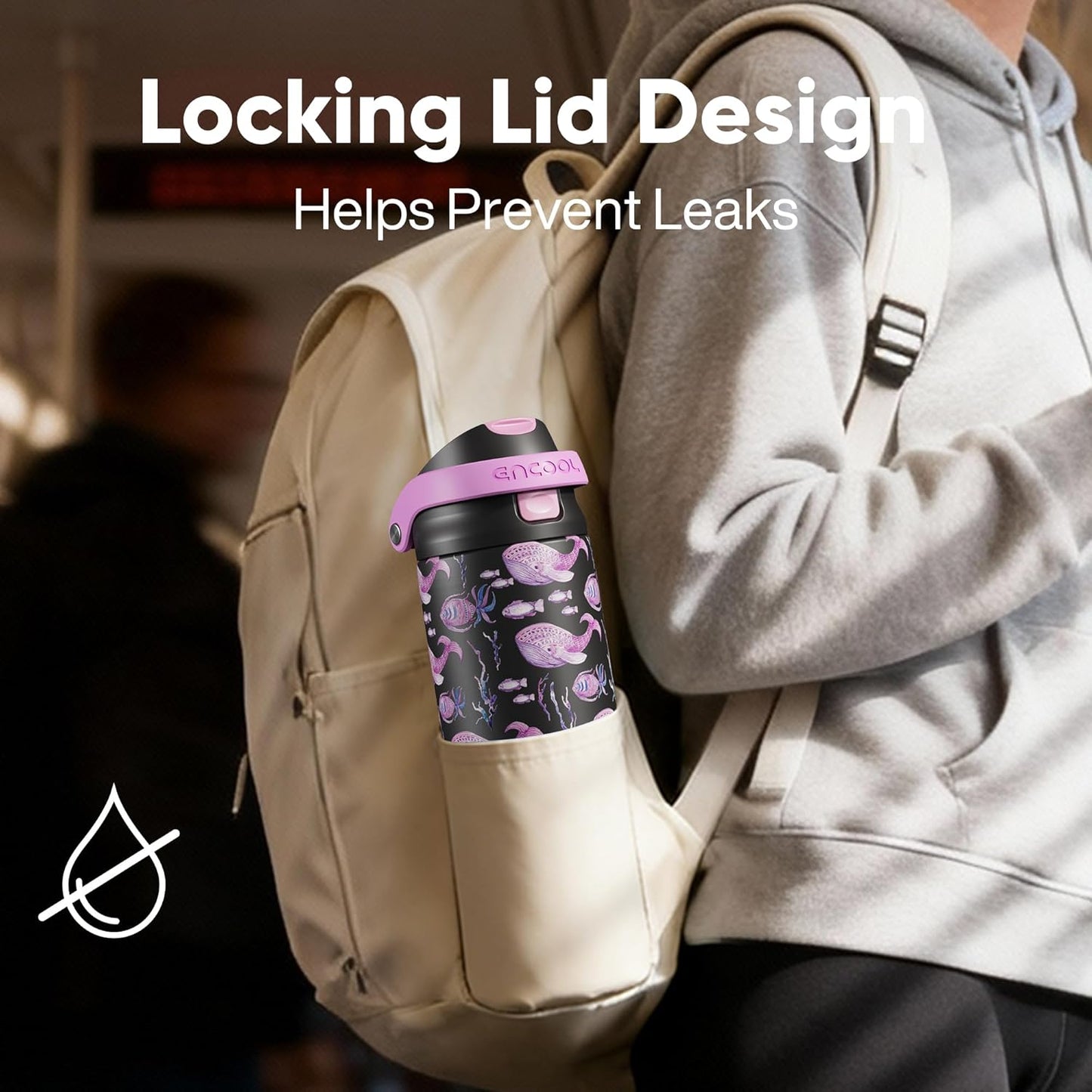 ENCOOL Leakproof Insulated Water Bottle with Straw Dual-Sip Water Bottle Bag-Safe Design for Work, Commute & Gym – Keeps Drinks Cold All Day, 24 oz, Lemonade Pink - Colors B