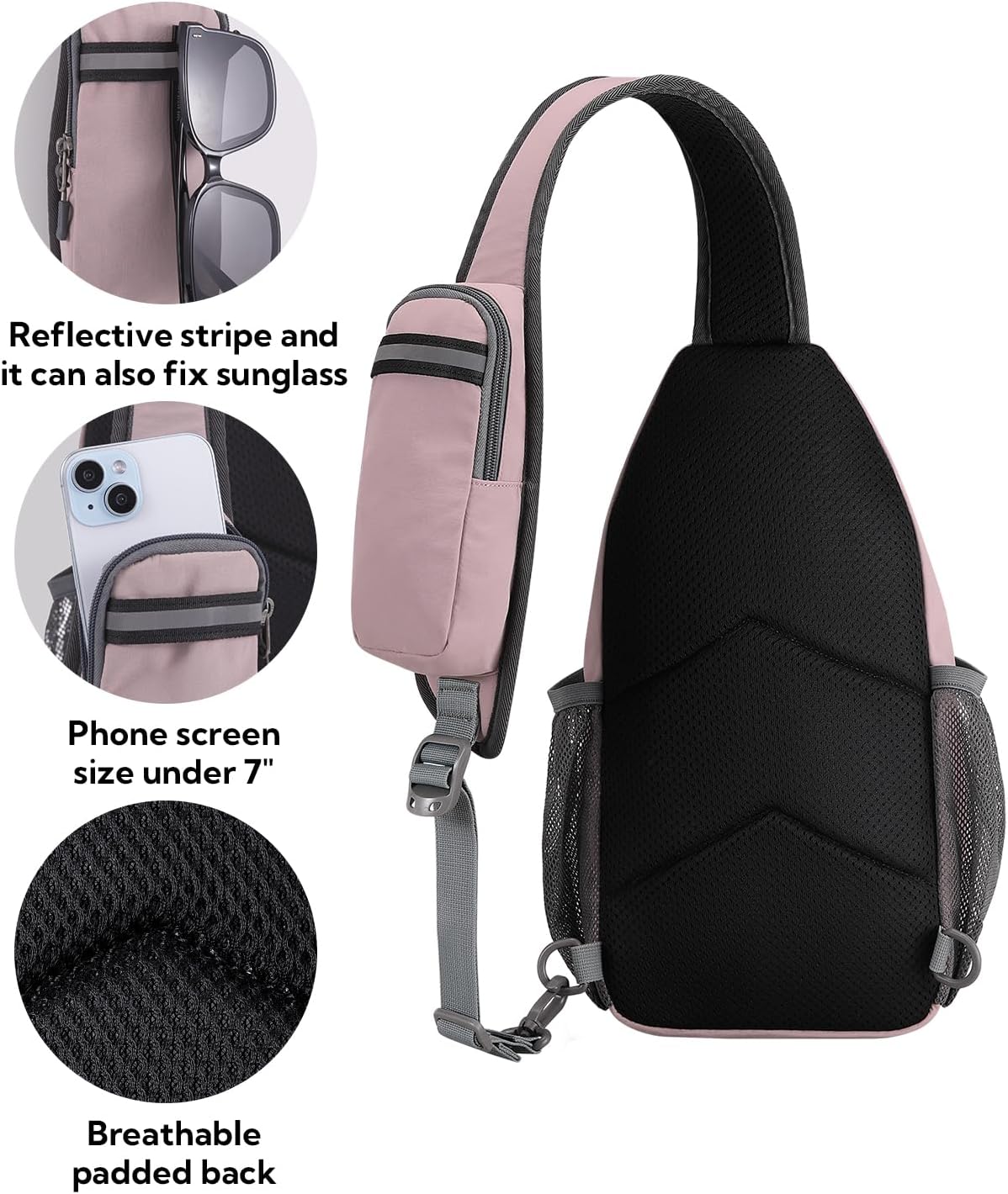 WATERFLY Crossbody Sling Backpack Sling Bag Travel Hiking Chest Bag Daypack (Black)