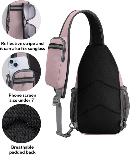 WATERFLY Crossbody Sling Backpack Sling Bag Travel Hiking Chest Bag Daypack (Black)