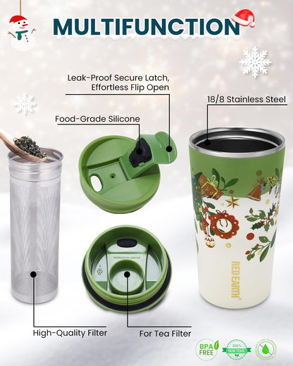 GiNT 17oz Travel Tea Mug with Infuser, 2 Lids. Vacuum Insulated 316 Stainless Steel Coffee Mug. Dishwasher Safe Tea Cup with Strainer for Hot & Cold Brew Coffee. Mothers Day Gifts for Mom (White)