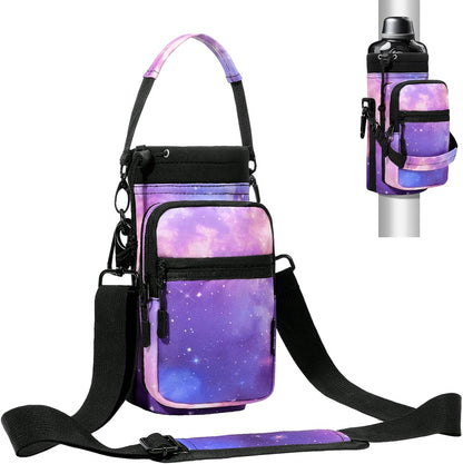Nuovoware Water Bottle Carrier Bag,25oz/40oz/64oz Bottle Pouch Holder,Adjustable Shoulder Hand Strap 2 Pocket Sling Neoprene Sleeve Sports Accessories for Hiking Travelling Camping