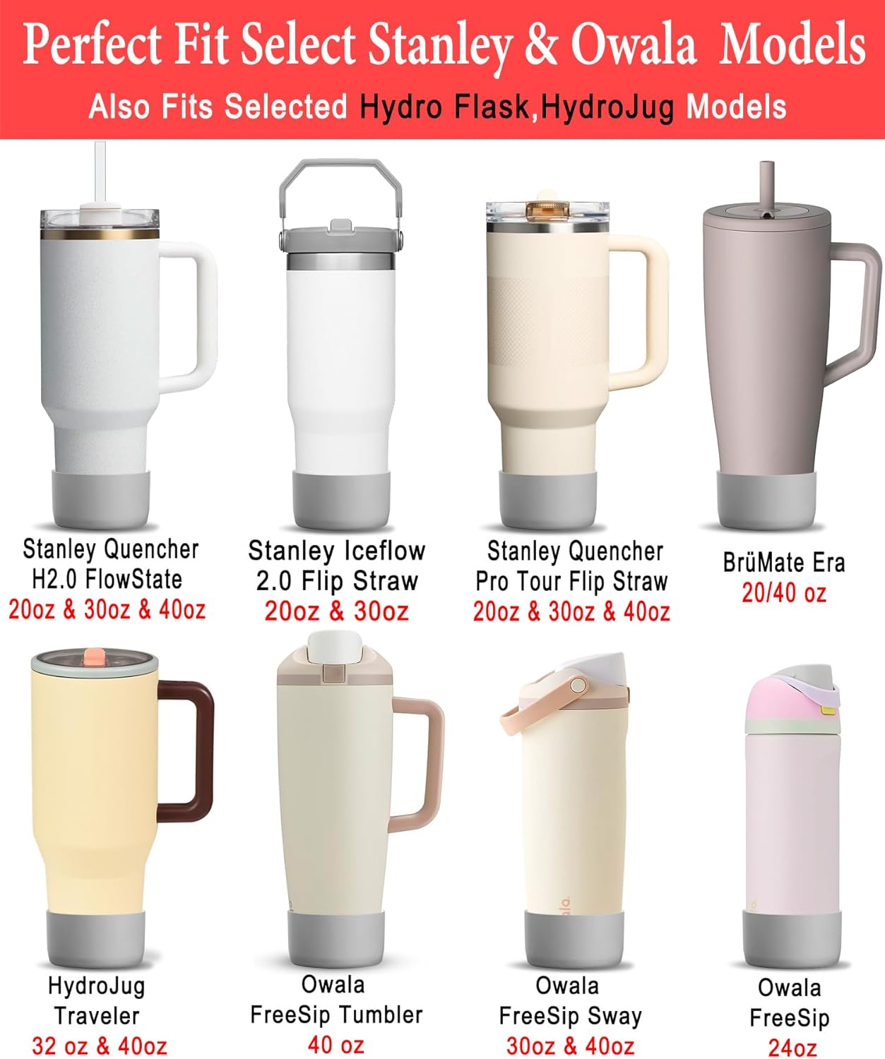 KTKUDY 2Pcs Silicone Boot for Stanley Quencher Tumbler 30 oz 40 oz & IceFlow 20 oz 30 oz & Fit Owala Freesip Water Bottle & Fit Hydro Flask & More - Cup Bottom Accessories Fit Stanley Cup