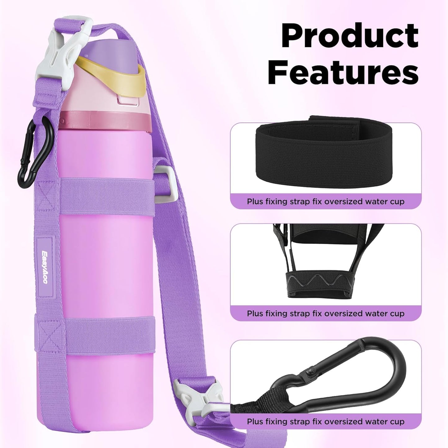 EasyAcc Water Bottle Holder Strap Sling, for Owala FreeSip 24 32 40 oz, Hydro Flask, Cirkul, Yeti, Stanley Flip, Universal Water Bottles, with Carabiner, for Walking Curise Travel (Bottle Excluded)