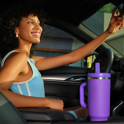40 oz Tumbler with Handle and Straw: Stainless Steel Insulated Tumbler Keeps Cold for 24 Hours, Leakproof Travel Cup Fits in Cup Holder and BPA-Free, Cotton Candy