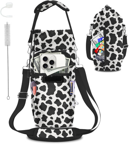 Water Bottle Carrier Bag with Phone Pocket for Stanley Cup 30/32/40 oz Tumbler with Adjustable Strap,Insulated Water Bottle Holder Pouch Crossbody Sling for Walking Travel