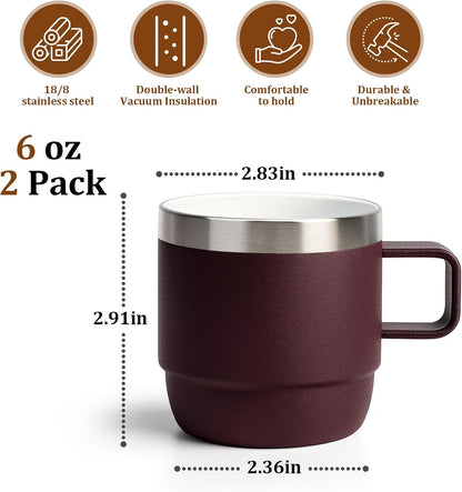Zenbo 8 oz Stackable Espresso/Coffee Cups with Magnetic Lid, Ceramic-Lined 18/8 Stainless Steel Mini Tumblers, Double-Wall Vacuum Insulated & Dishwasher Safe for Travel & Office (Sage Green-2 Pack)