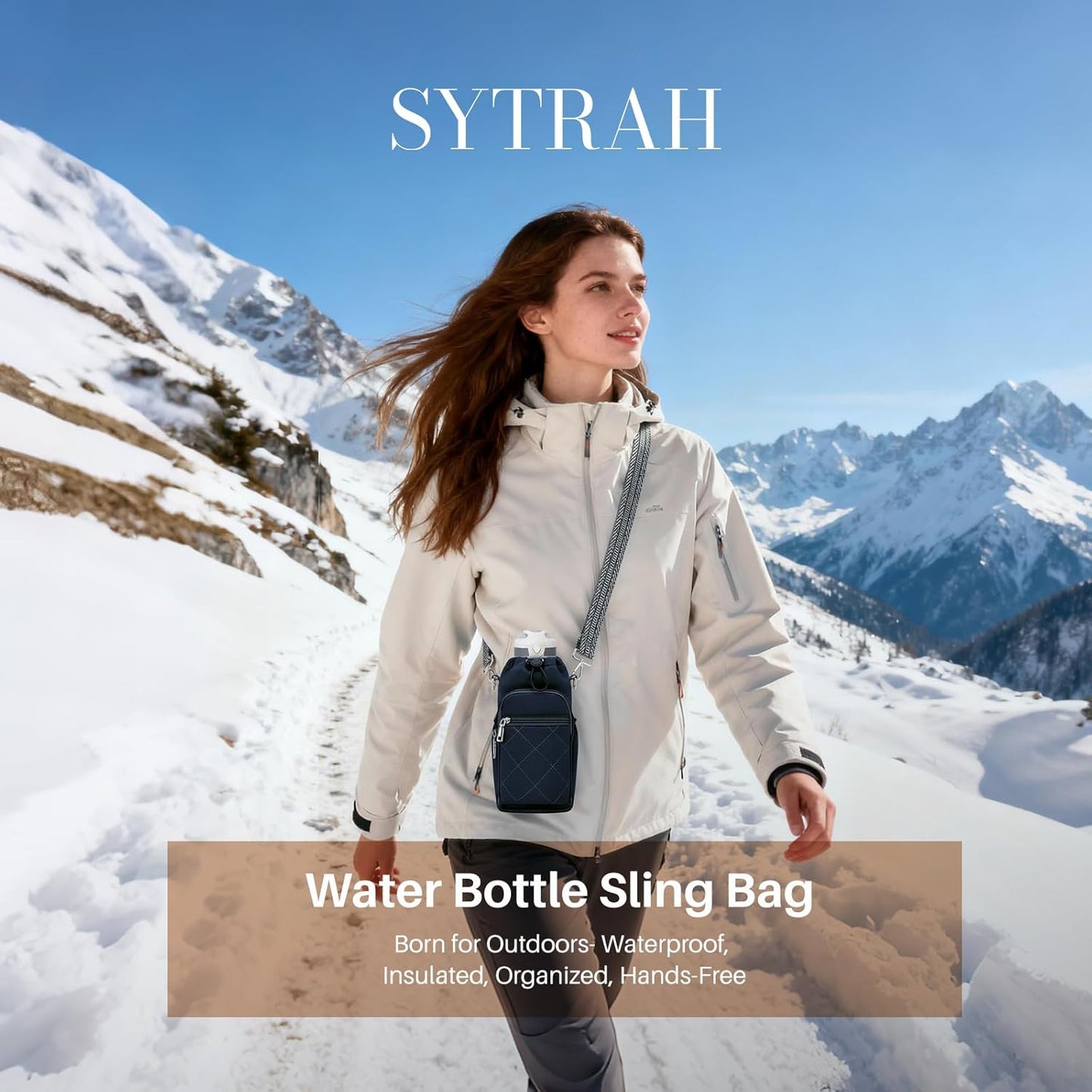 SYTRAH Water Bottle Carrier Bag with Strap, Water Bottle Purse with Phone Pocket 40oz for Walking Hiking
