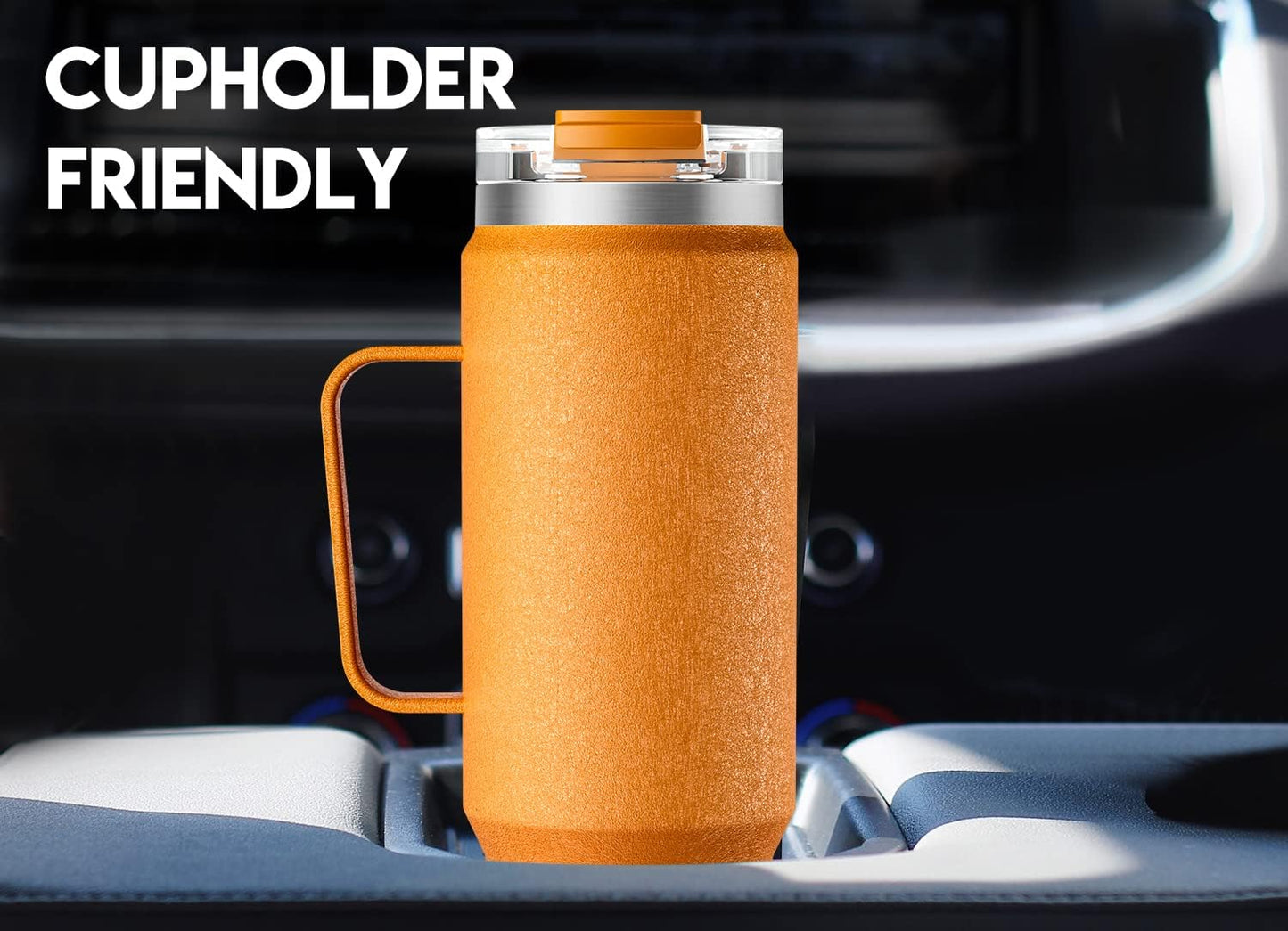 Meoky 32oz Tumbler with Handle, Stainless Steel Travel Mug with 2-in-1 Straw and Sip Lid, Vacuum Insulated Coffee Mug, 100% Leak Proof, Keeps Cold for 24 Hours or Hot for 8 Hours (Sky)