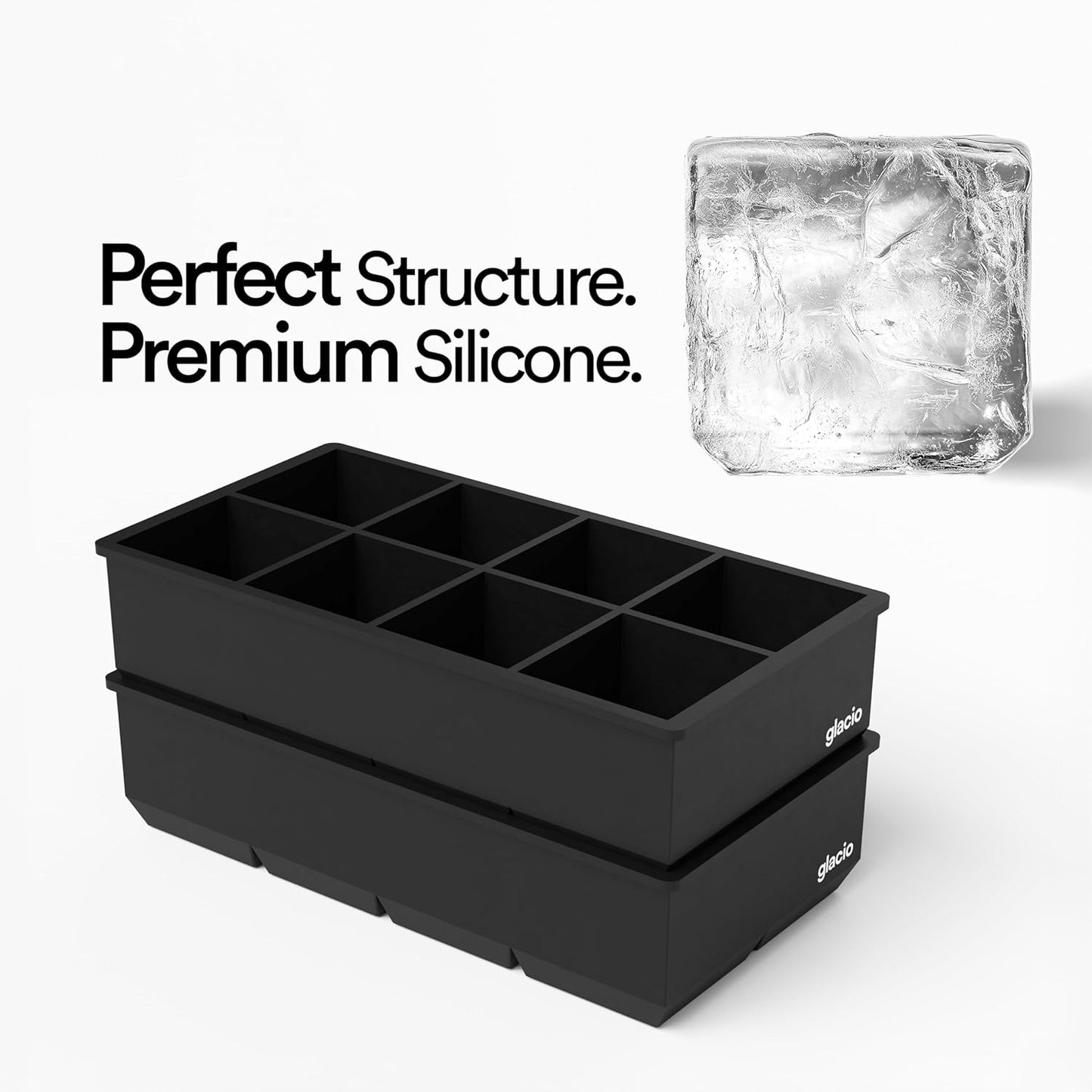 Ice Cube Molds – 2-Pack Silicone Trays for 8 Large Square Cubes – Slow-Melt Ice for Whiskey, Cocktails, Coffee & More
