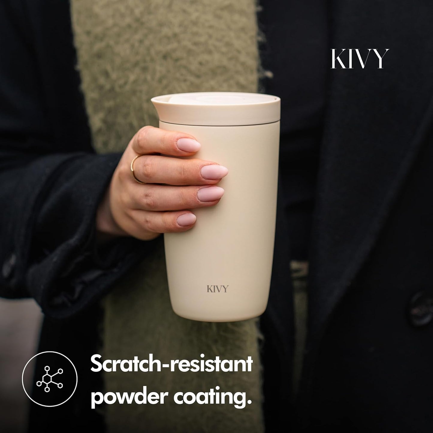 KIVY Travel Coffee Mug Tumbler [24h Cold | 6h Hot] Insulated Coffee Tumbler Stainless Steel - Leak Proof Coffee Travel Mug - 12oz Insulated cup to go for hot & cold drinks - Cups for Women & Men