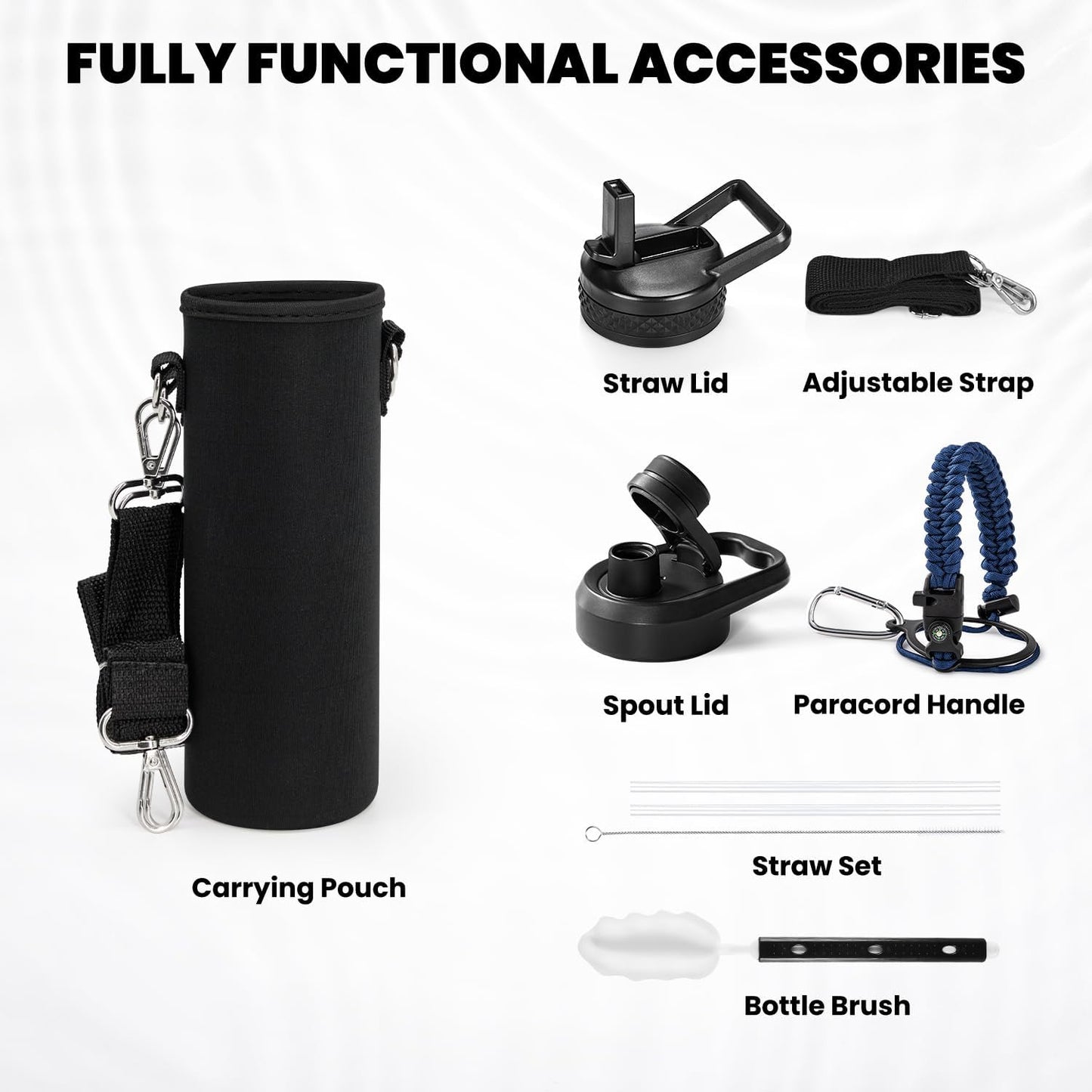 RAYMYLO One Gallon Water Bottle Insulated, Triple Walled Vacuum Stainless Steel (Cold for 48 Hrs), Leak Proof & Non-BPA, Large Water Flask Jug with Paracord Handle & Straw Spout Lids