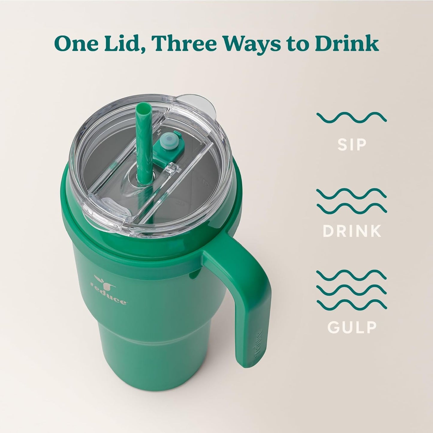 REDUCE 24 oz Stainless Steel Tumbler with Handle - Dual-Wall Vacuum Insulated Travel Mug, Sweat-Proof Lid & Reusable Straw - Keeps Drinks Cold for 24 Hrs, Fits Cupholders, Dishwasher Safe - Lilac Bud