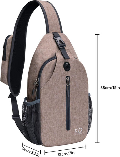WATERFLY Crossbody Sling Backpack Sling Bag Travel Hiking Chest Bag Daypack (Black)