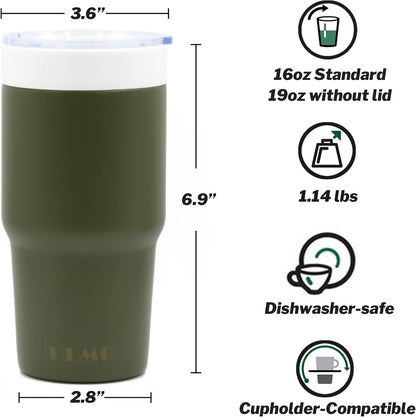 True Ceramic Lined (Not Coated) Stainless Steel Vacuum Insulated Travel Coffee Tumbler, No Metallic Taste, 16oz for Coffee & Tea On-The-Go (Original Steel)