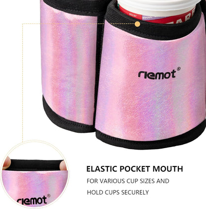 riemot Luggage Travel Cup Holder Free Hand Drink Carrier - Hold Two Coffee Mugs - Fits Roll on Suitcase Handles - Gifts for Flight Attendants Travelers Accessories Carbon Black