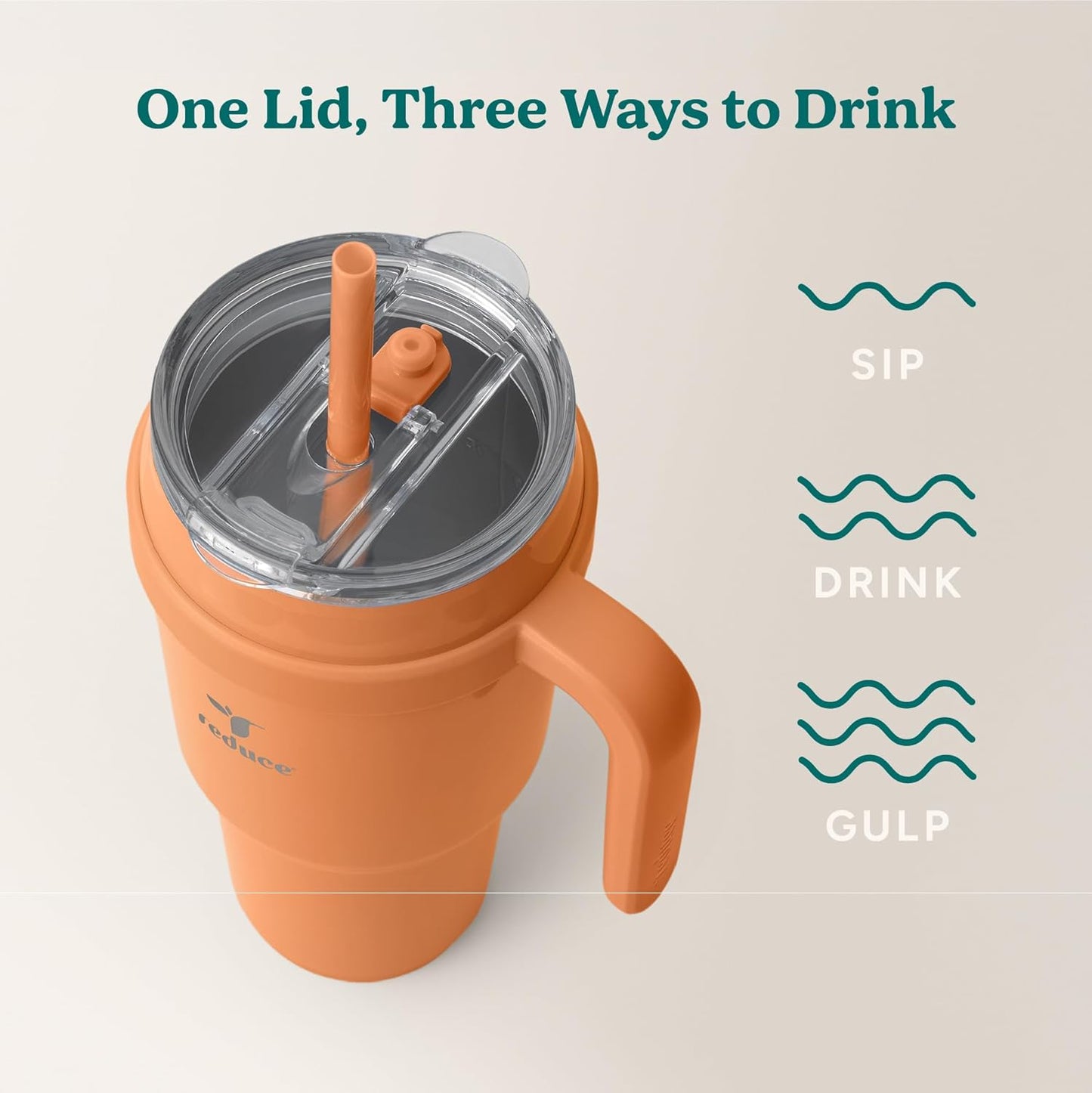 REDUCE 24 oz Stainless Steel Tumbler with Handle - Dual-Wall Vacuum Insulated Travel Mug, Sweat-Proof Lid & Reusable Straw - Keeps Drinks Cold for 24 Hrs, Fits Cupholders, Dishwasher Safe - Lilac Bud