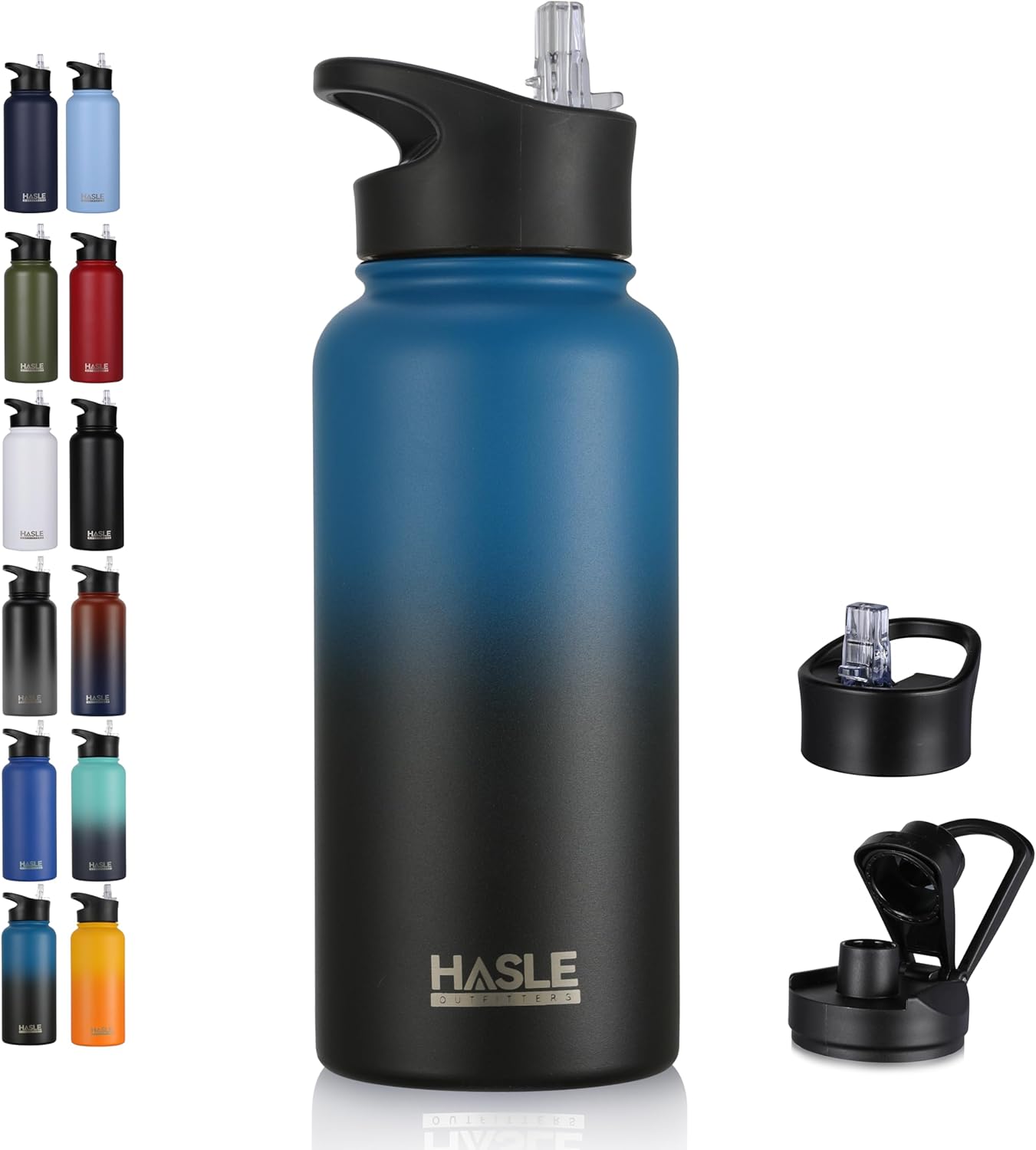 HASLE OUTFITTERS 32 oz Insulated Water Bottle Stainless Steel Double Walled Vacuum Sports Water Bottle with 2 Lids (Straw and Spout Lid) for Gym Camping Hiking(Black,1)