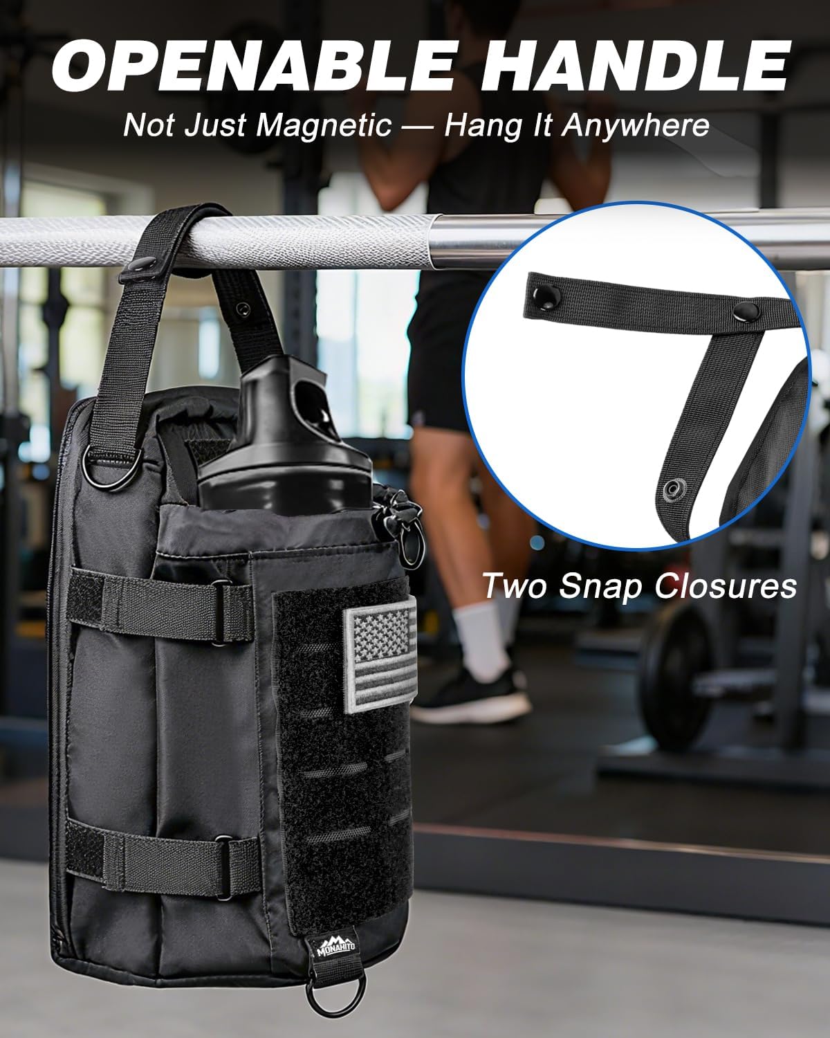 Magnetic Gym Bag for Men - Water Bottle Carrier Holder Bag with Shoulder Strap, 4 Built-in Magnets Gym Gifts for Men