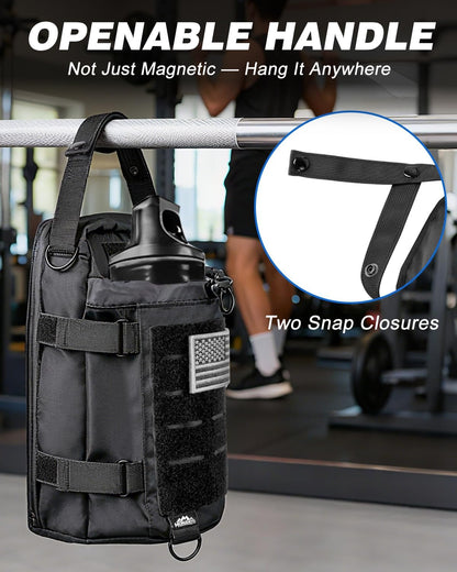 Magnetic Gym Bag for Men - Water Bottle Carrier Holder Bag with Shoulder Strap, 4 Built-in Magnets Gym Gifts for Men