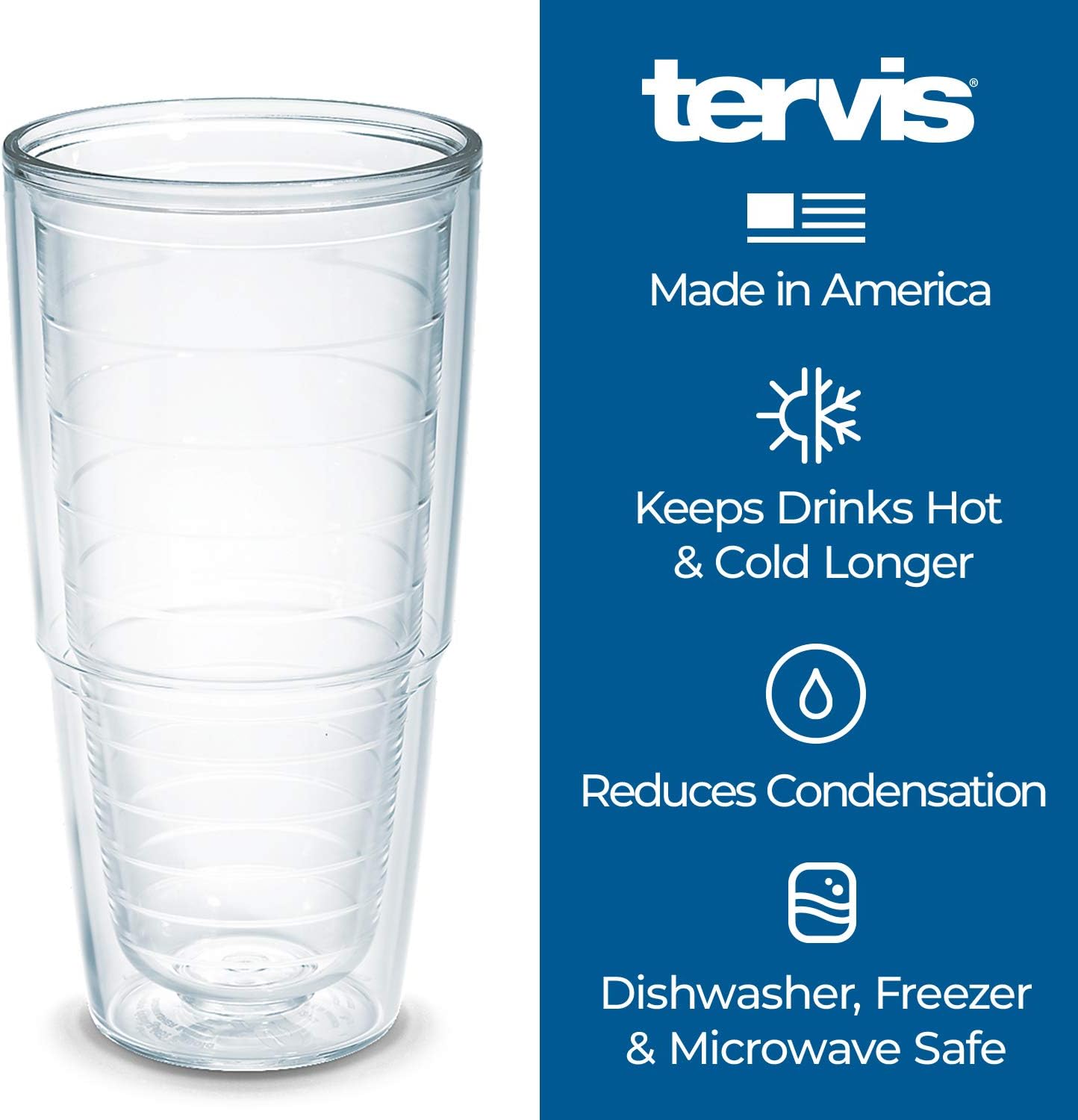 Tervis Clear & Colorful Tabletop Made in USA Double Walled Insulated Tumbler Travel Cup Keeps Drinks Cold & Hot, 16oz Mug, Clear