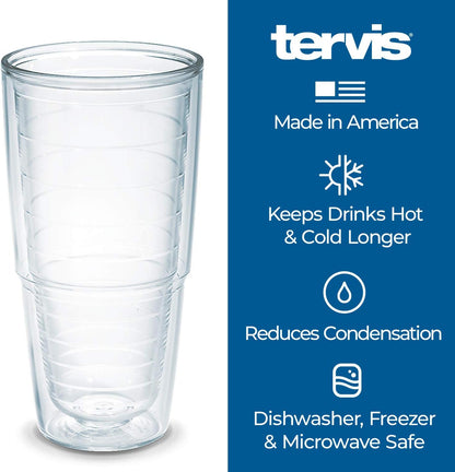Tervis Clear & Colorful Tabletop Made in USA Double Walled Insulated Tumbler Travel Cup Keeps Drinks Cold & Hot, 16oz Mug, Clear