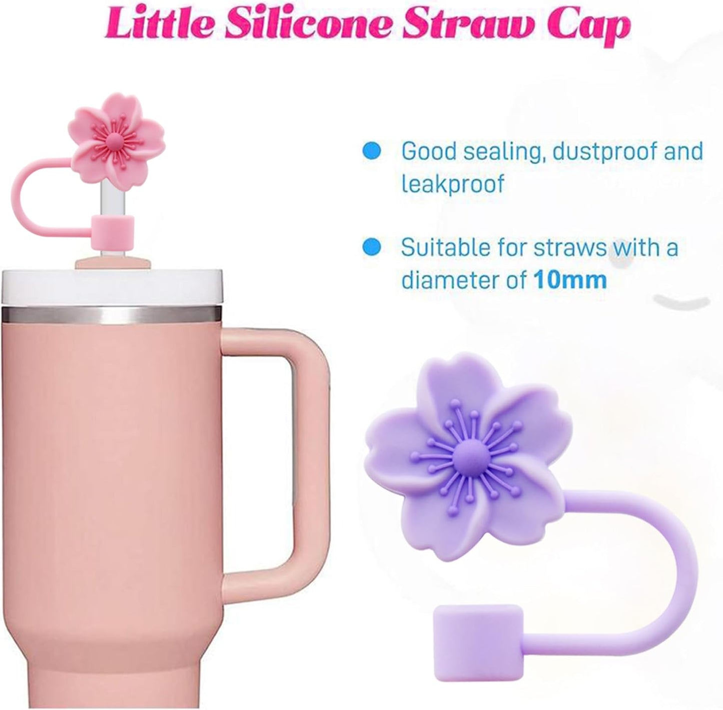 Straw Cover Cap for Stanley Cup,Silicone Straw Topper 10 mm 0.4 in Reusable Straw Tips Lids,Straw Tip Covers for Stanley Cups Accessories
