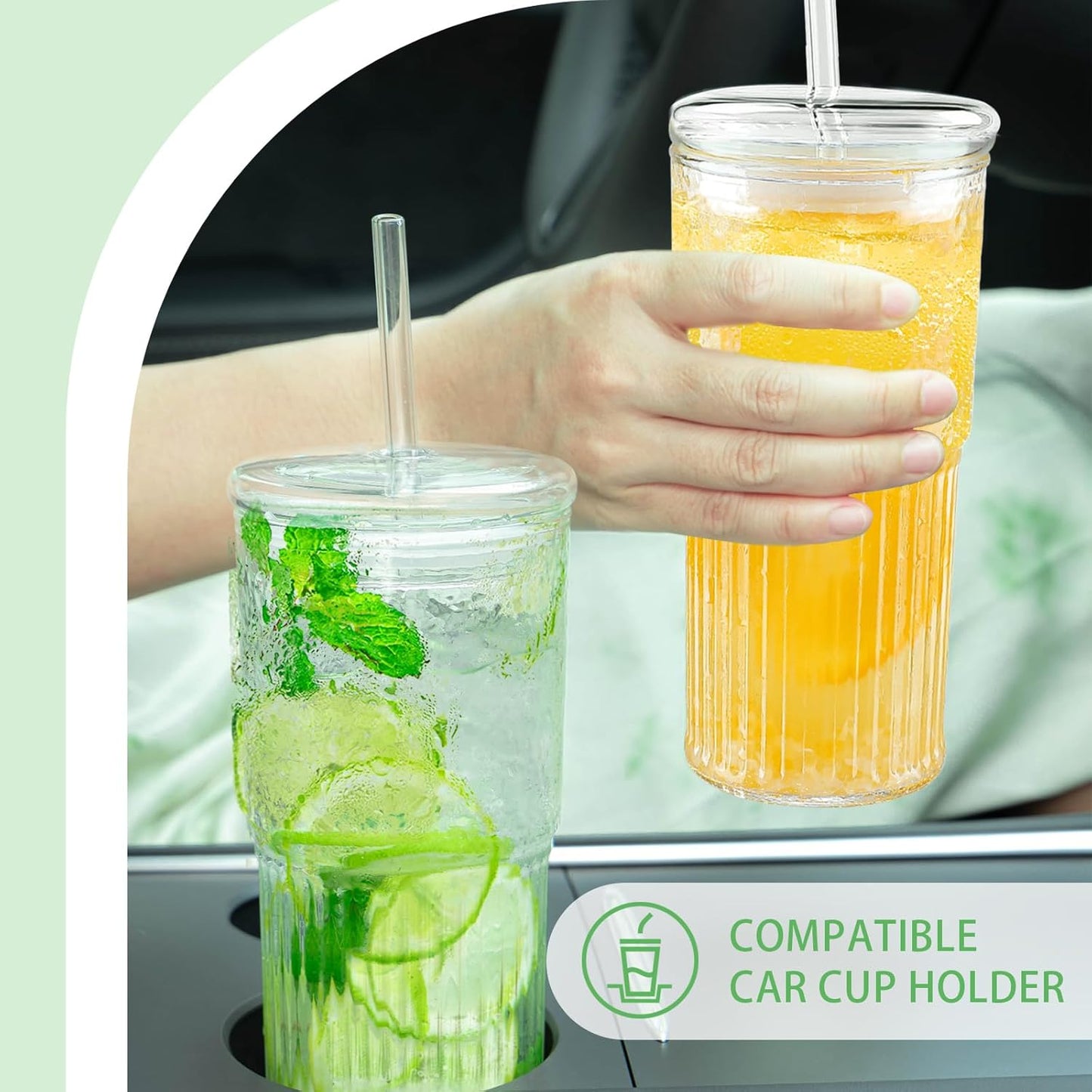 Luiaiog 20 oz Glass Cups with Lids and Straws – Single Reusable Tumbler, Thickened Shatter-Resistant Glass, Ideal for Iced Coffee, Smoothies, Cocktails, Juices – Elegant & Durable Drinkware