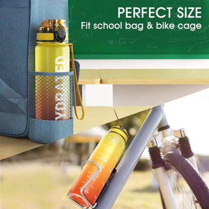 Sahara Sailor Water Bottle 32oz, Durable and Leakproof Water Bottles Motivational with Time Marker, Tritan, BPA Free, Wide Mouth with Easy Clean Brush for Gym, Travel, Home, School, Office (1 Bottle)