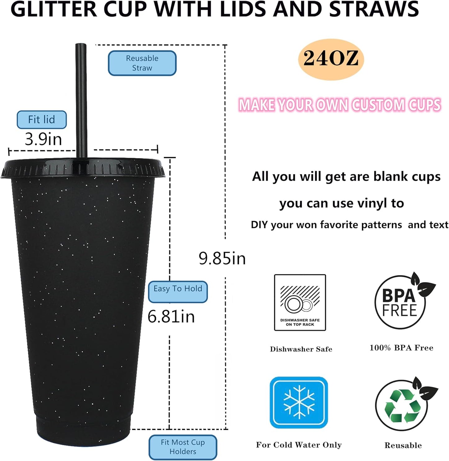 Suertestarry Tumbler with Straw and Lid,Water Bottle Iced Coffee Travel Mug Cup,Reusable Plastic Cups,Perfect for Parties,Birthdays,24oz-5 Pack (Rainbow, 5pack)