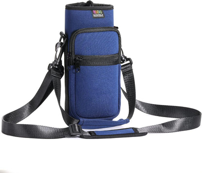 Nuovoware Water Bottle Carrier Bag,25oz/40oz/64oz Bottle Pouch Holder,Adjustable Shoulder Hand Strap 2 Pocket Sling Neoprene Sleeve Sports Accessories for Hiking Travelling Camping