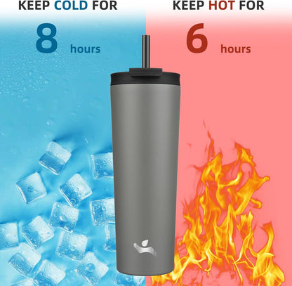 Konokyo 30 OZ Insulated Tumbler with Lid and 2 Straws Stainless Steel Water Bottle Vacuum Travel Mug Coffee Cup,Pastel Sunset