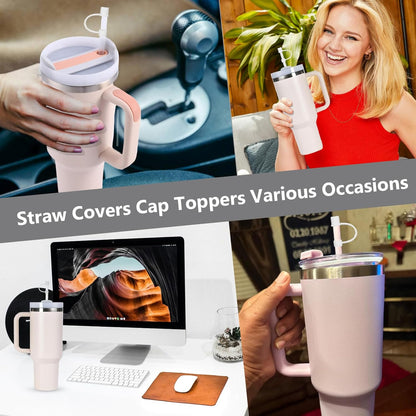 6PCS Silicone Straw Covers Cap Compatible with Stanley Cup 30-40 oz Tumbler with Handle 10mm Straw Toppers，Dust-Proof Reusable Straw Cover for Stanley Cup Accessories (Black)