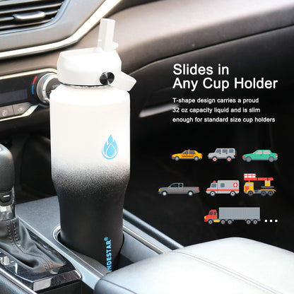 SENDESTAR 40oz Water Bottle Wide Mouth Stainless Steel Vacuum Insulated Double Wall with Straw Lids Fit in Any Car Cup Holder
