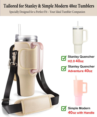 Carrier Bag with Phone Pocket for Stanley 40 oz Tumbler with Handle & Simple Modern 40oz Tumbler - Water Bottle Sling Sleeve Holder for Stanley Cup Accessories with Adjustable Shoulder & Hand Strap