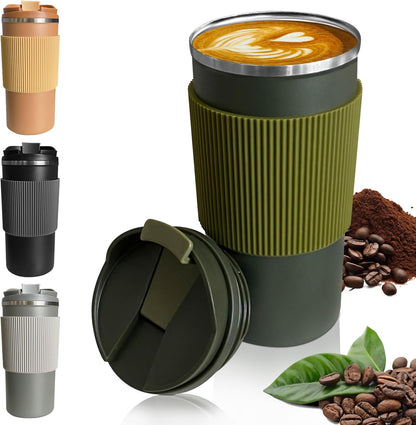 YINBAOGE Insulated Travel Coffee Mug, Spill & Leak Proof, Portable To Go Camping Stainless Steel Coffee Tumbler, Reusable Thermal Coffee Cup with Lid for Hot & Cold Drinks (Black, 12 OZ)
