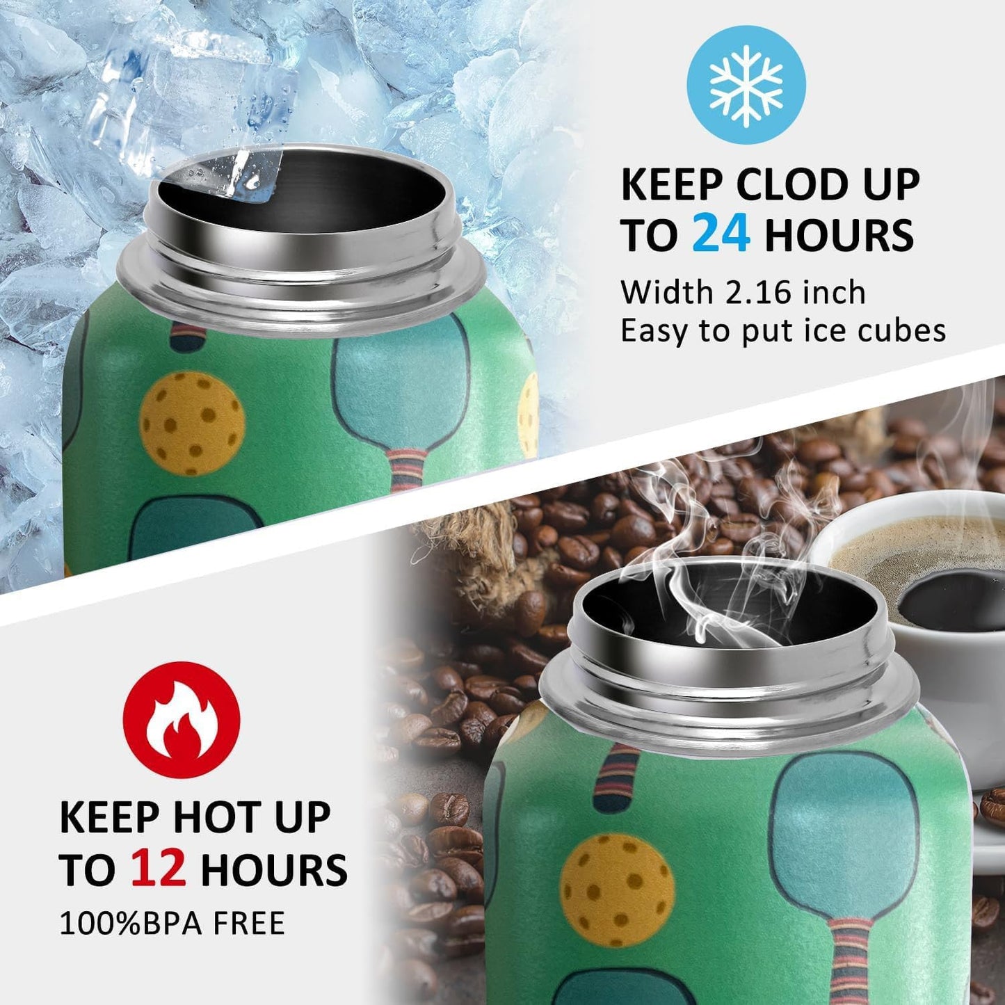 32oz Pickleball Water Bottle Insulated Vacuum Stainless Steel Tumbler Travel Mugs With Straw for Game Sport,Pickleball Accessories