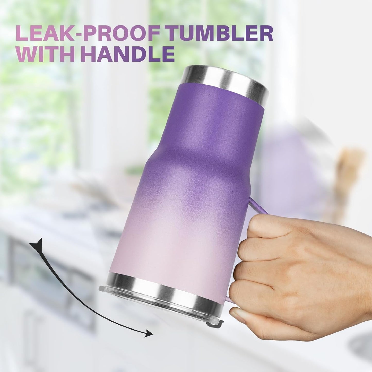 20 oz Tumbler with Handle, Stainless Steel Insulated Tumbler with Lid and Straw, Double Wall Vacuum Coffee Mug Tumbler, Insulated Coffee Thermal Cup for Cold and Hot (Light Purple)