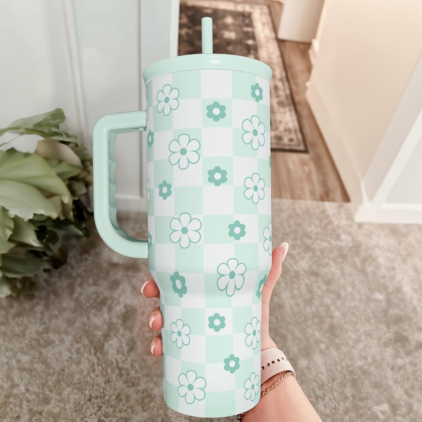 SANDJEST Pickleball 40oz Tumbler With Handle and Straw, Pickleball Queen Insulated Stainless Steel Travel Coffee Mug for Women Girls Players, Gift Idea for Birthday Christmas Mothers Day