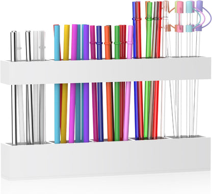 9.5” Large Acrylic Straw Holder for Cabinet Door, Reusable Adjustable Two-Part Straws Organizer with Ultra Sticky Adhesive Strips, 2026 Straw Storage for Kitchen Cupboard (Transparent)